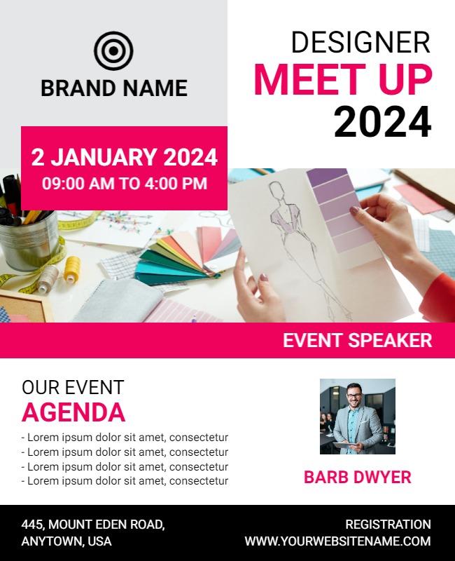 Modern Pink Designer Meet Up Agenda Flyer Template