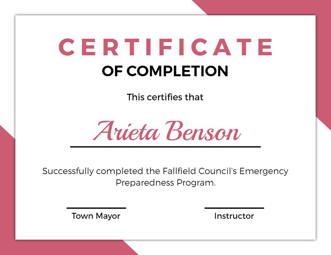 Modern Pink Geometric Emergency Preparedness Certificate Template