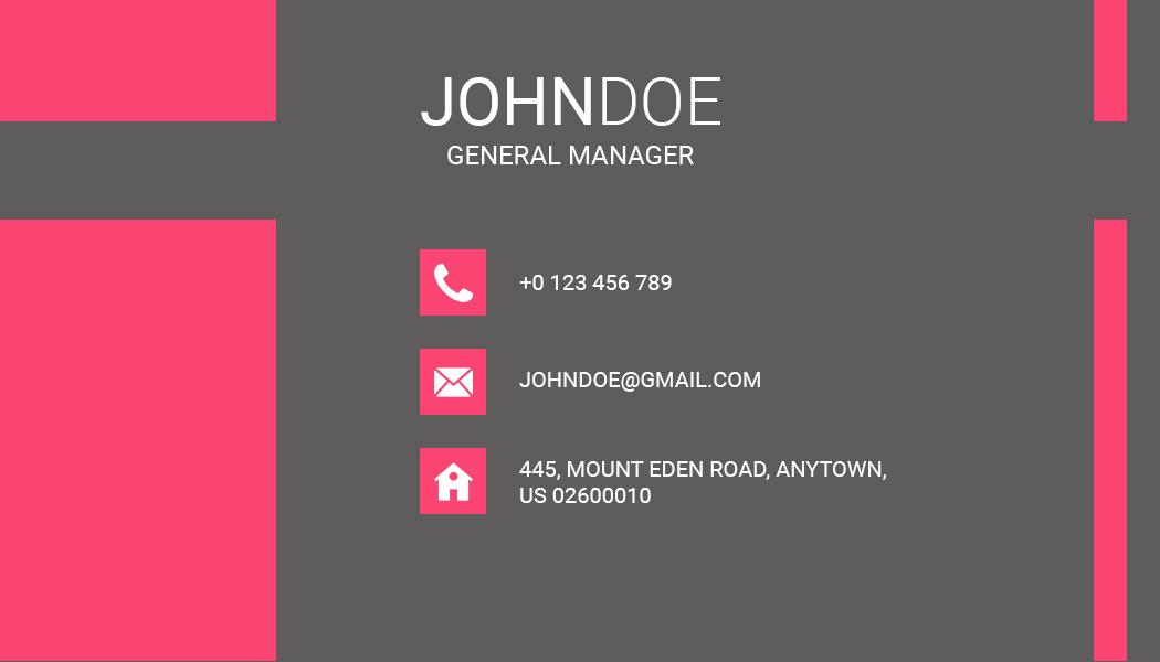 Modern Pink Gray General Manager Personal Business Card Template