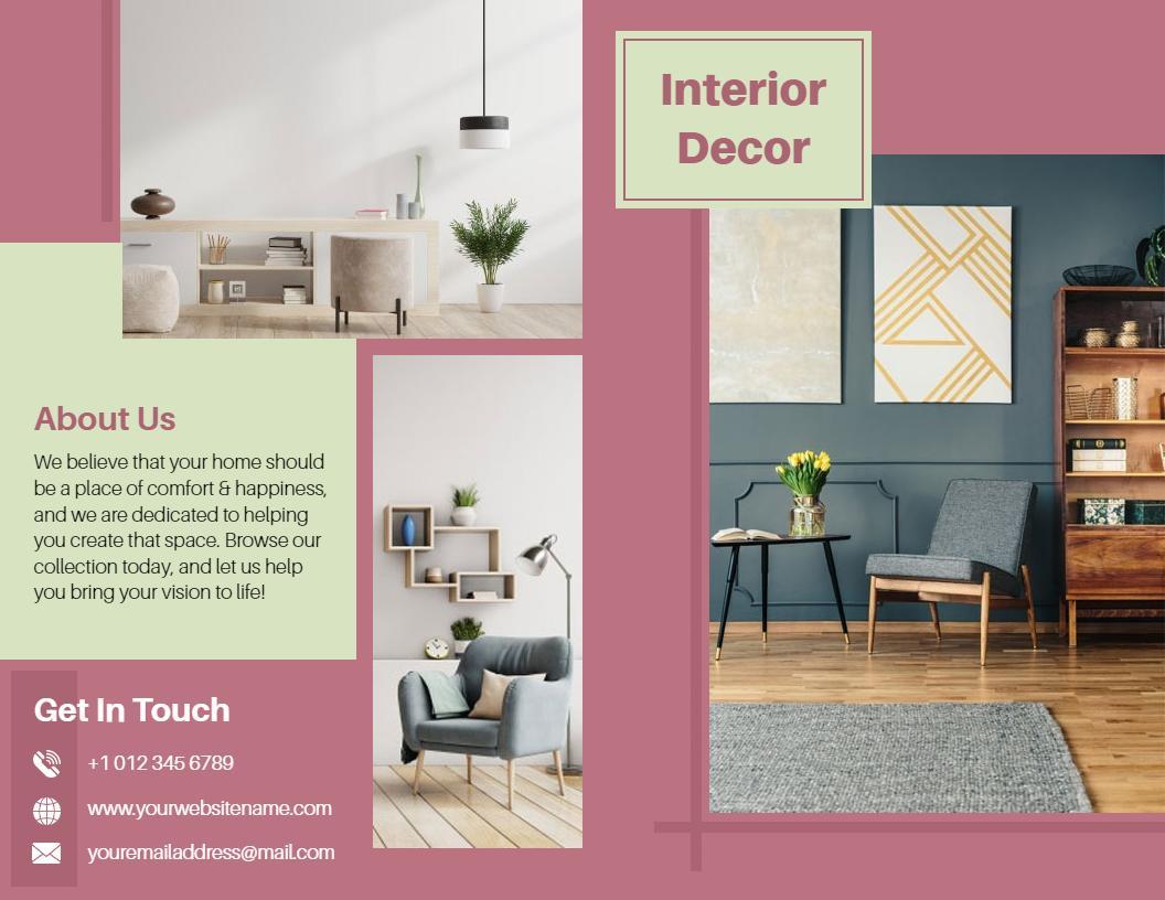Modern Pink Green Interior Decor Furniture Brochure Template