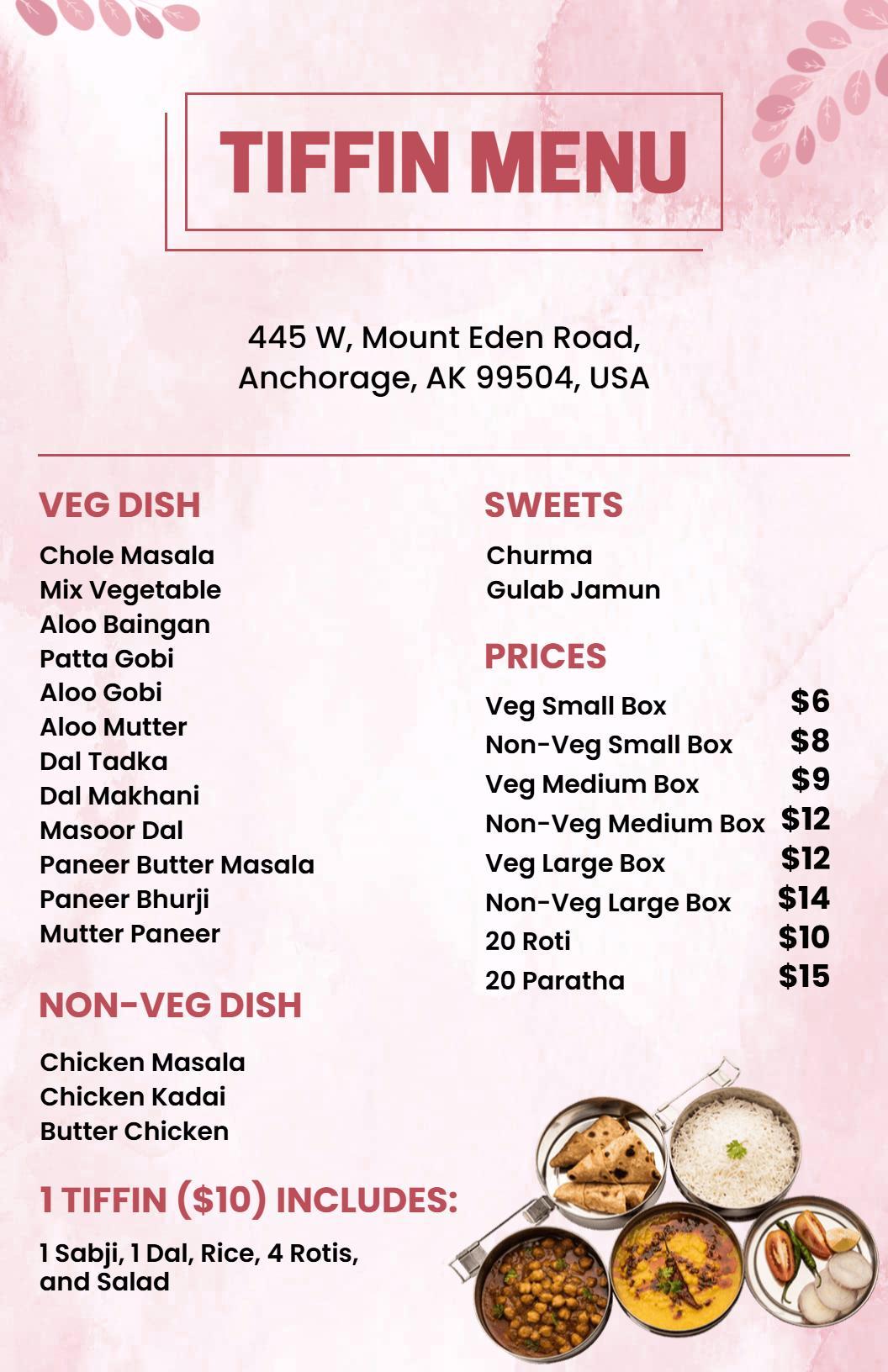 Modern Pink Tones Veg and Non-Veg Tiffin Menu Template