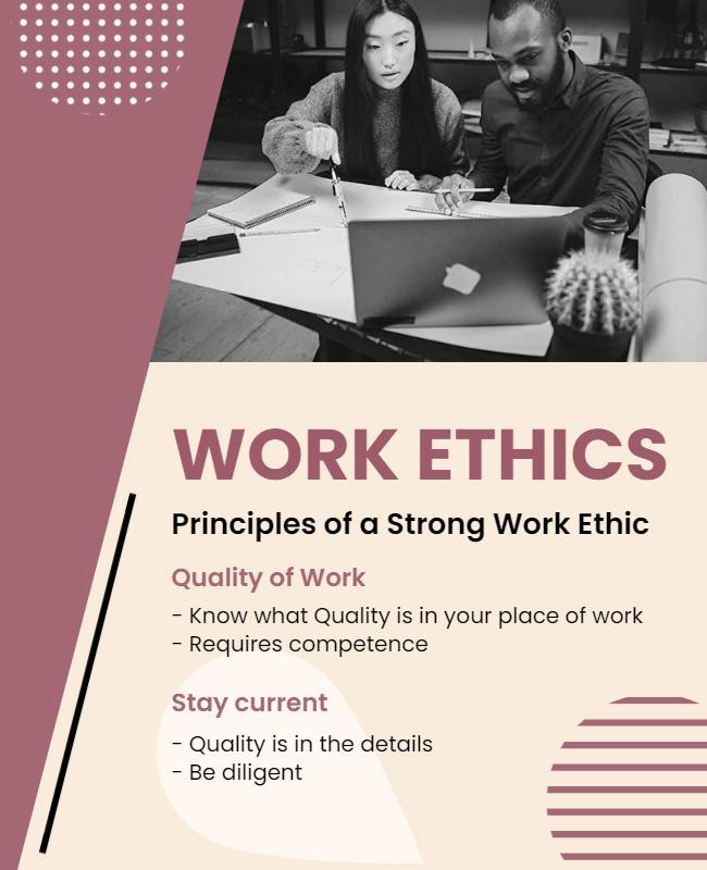 Modern Pink Work Ethics Principles Educational Poster Template