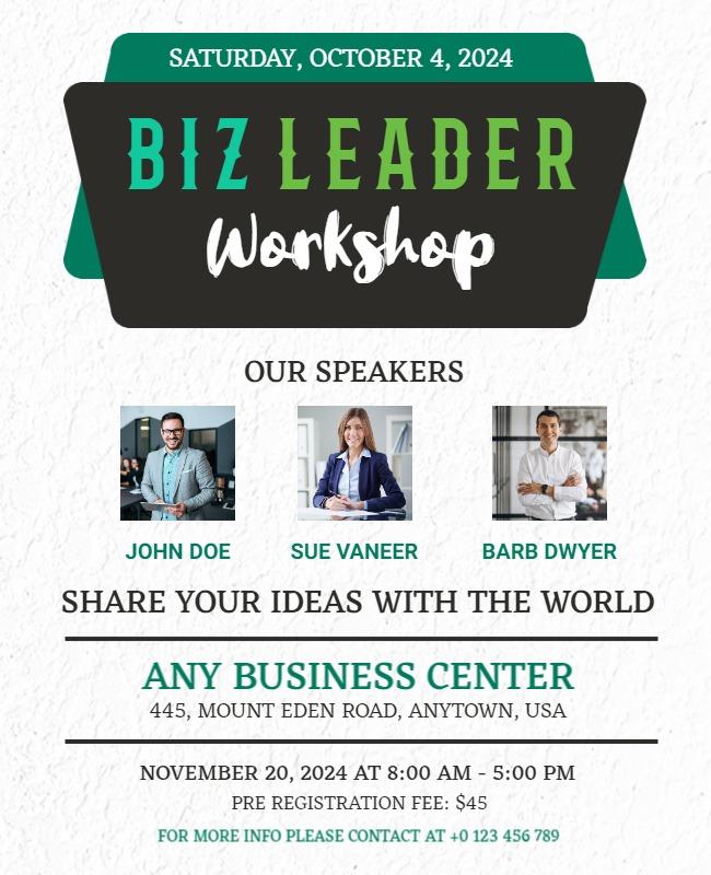 Modern Professional Biz Leader Workshop Event Poster Template