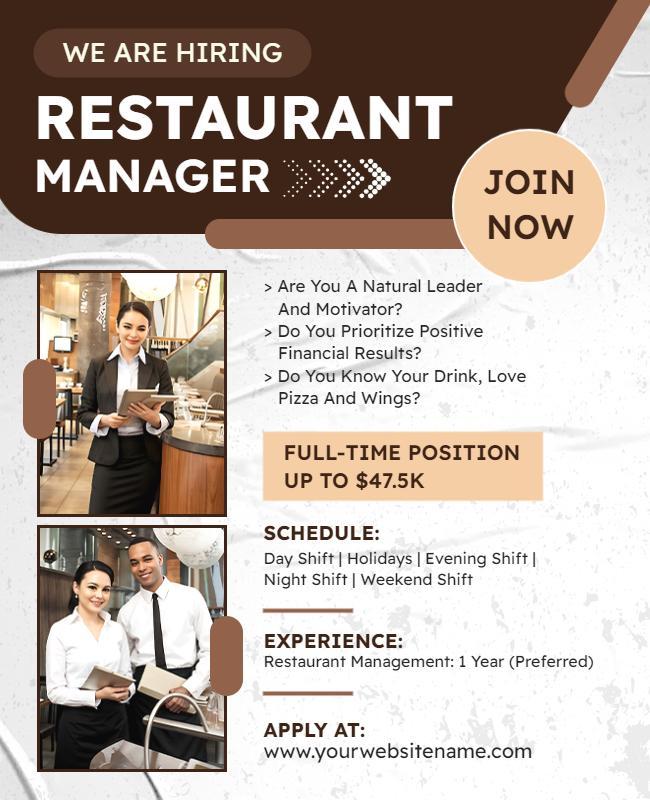 Modern Professional Restaurant Manager Hiring Announcement Poster Template