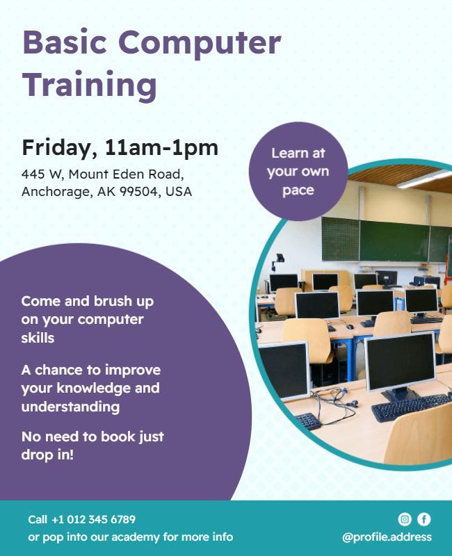 Modern Purple Basic Computer Training Workshop Poster Template