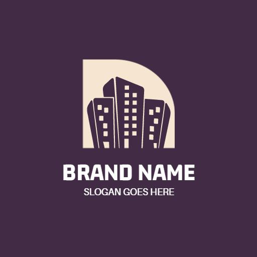 Modern Purple Building Design Representing Real Estate Logo Template