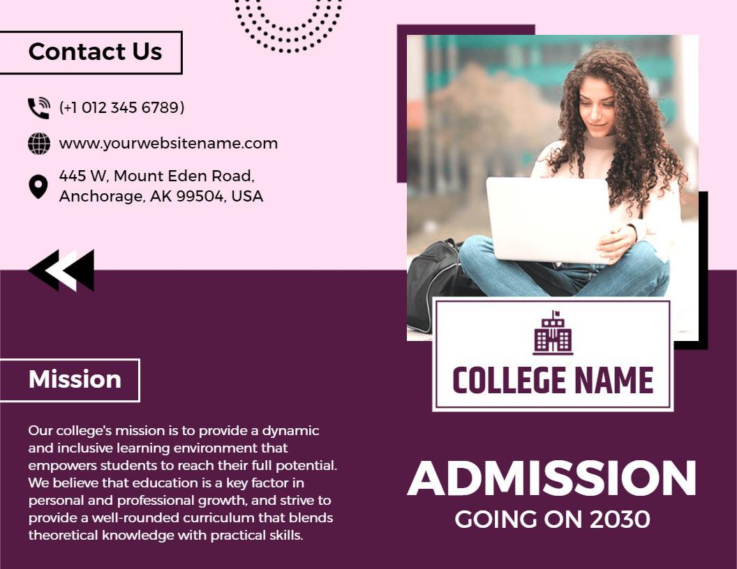 Modern Purple College Admission Information Brochure Template