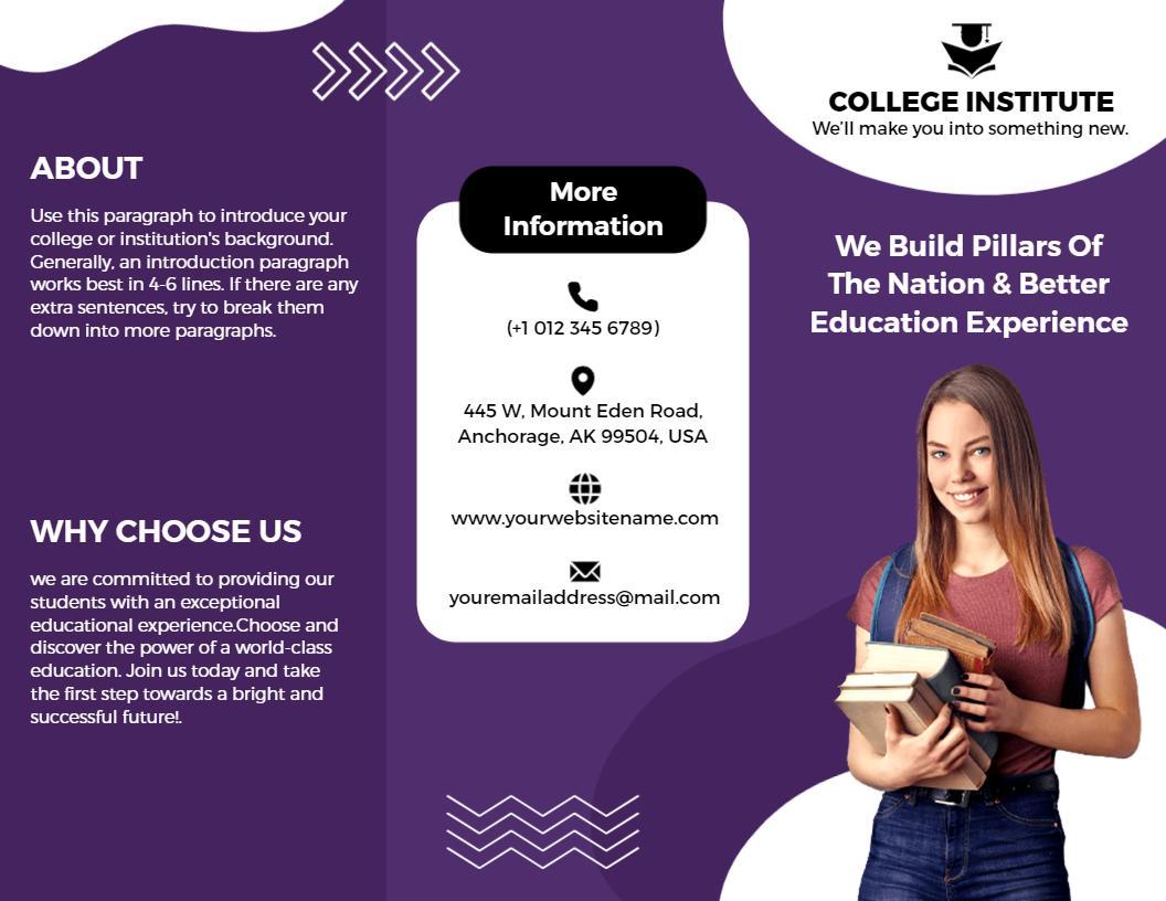 Modern Purple College Institute Education Services Brochure Template