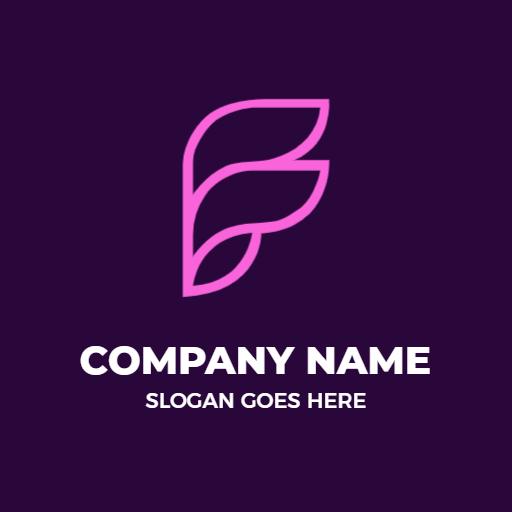 Modern Purple F Letter Design with Stylish Leaf Elements Logo Template