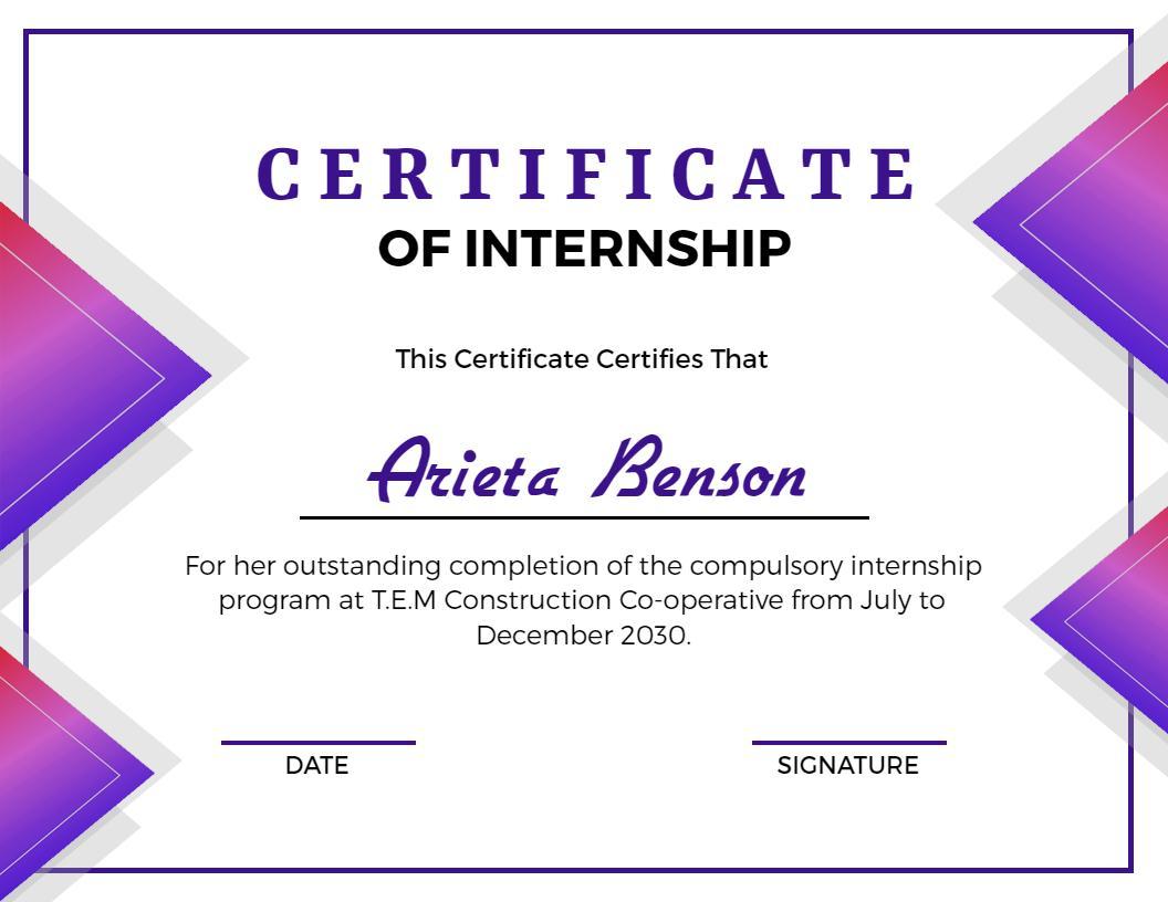Modern Purple Geometric Internship Completion Certificate Template