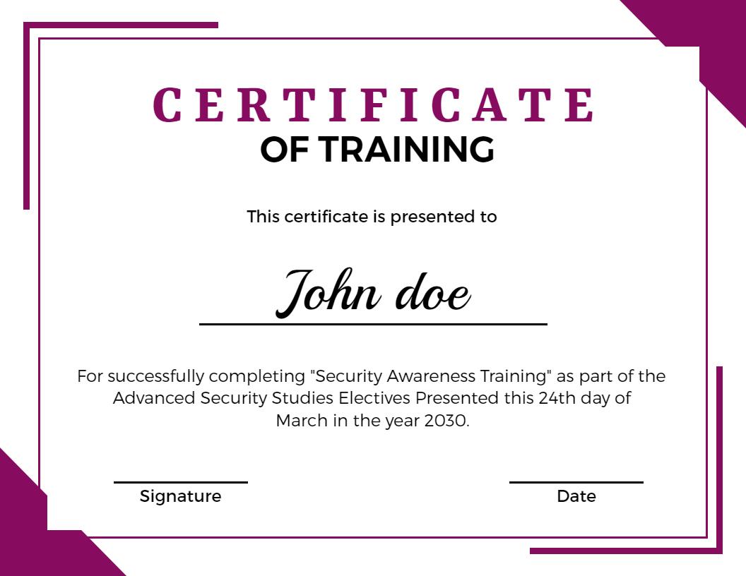 Modern Purple Geometric Security Training Completion Certificate Template