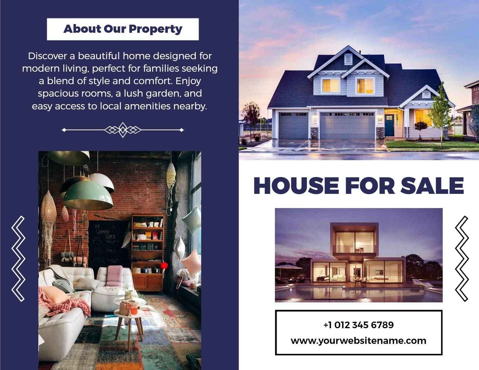 Modern Purple Home Design House for Sale Bi Fold Brochure Template
