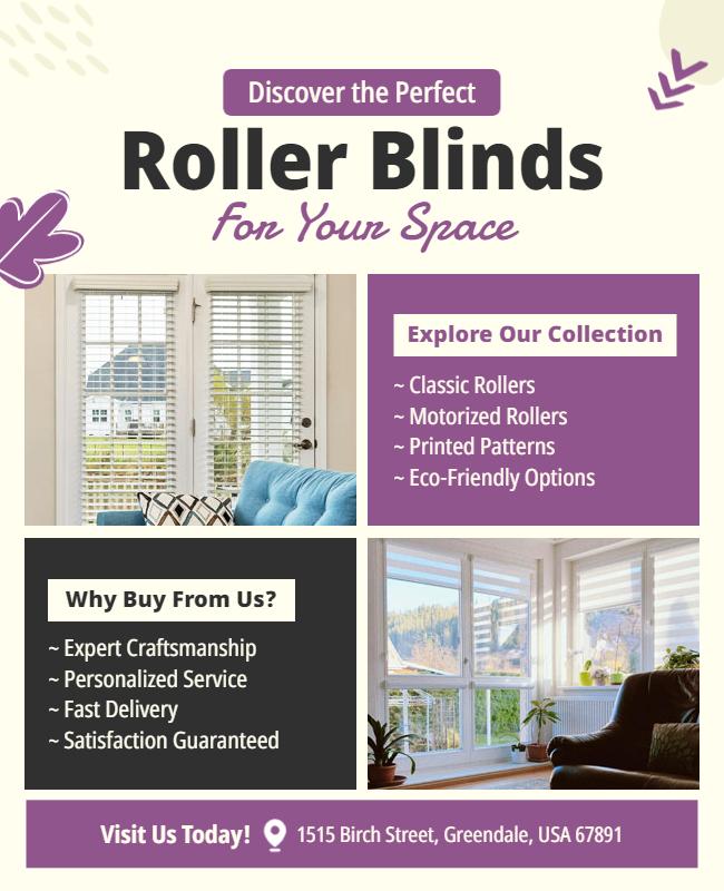 Modern Purple Home Roller Blinds Collection Poster Template