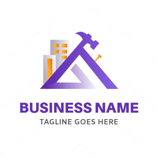Modern Purple House with Tools Signifying Homebuilder Logo Template