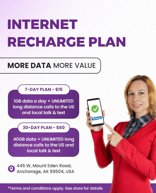Modern Purple Internet Recharge Plan Promotion Poster Template