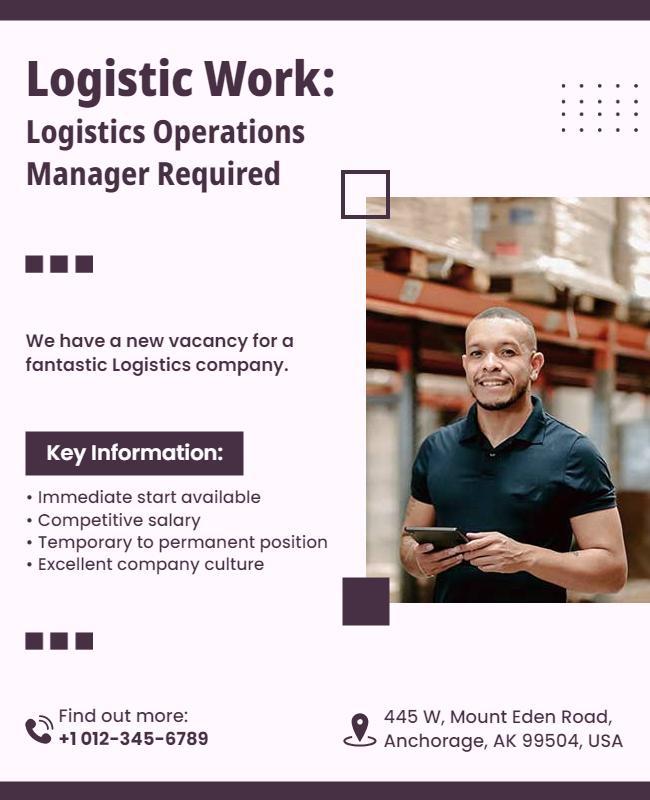 Modern Purple Logistics Job Vacancy Announcement Poster Template