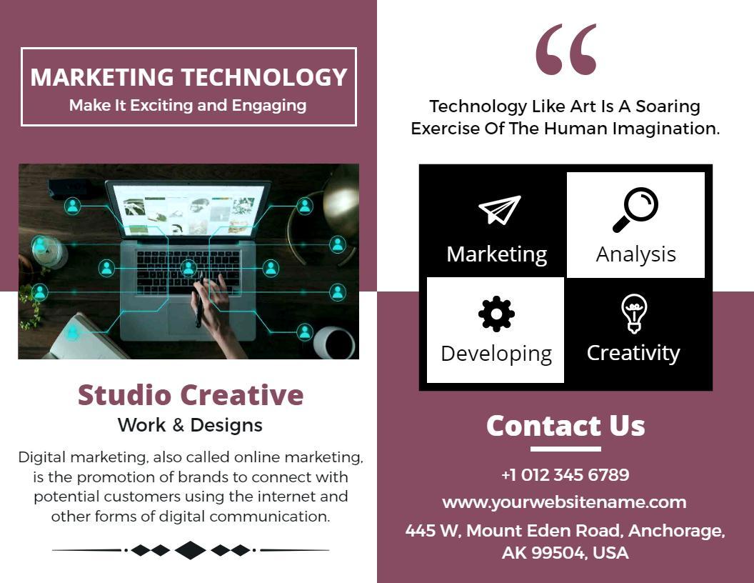 Modern Purple Marketing Technology Services Bi Fold Brochure Template