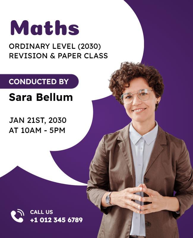 Modern Purple Maths Revision and Paper Class Poster Template