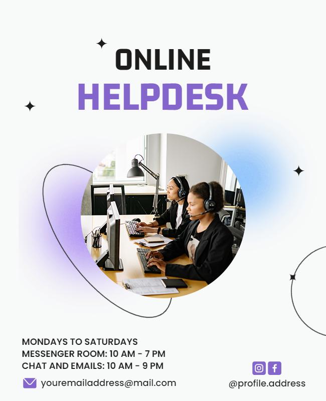 Modern Purple Online Helpdesk Support Services Poster Template