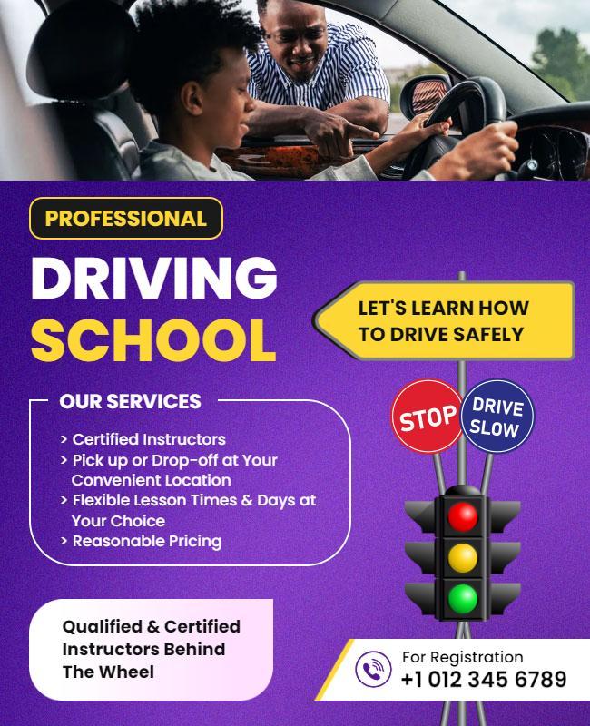 Modern Purple Professional Driving School Instruction Flyer Template