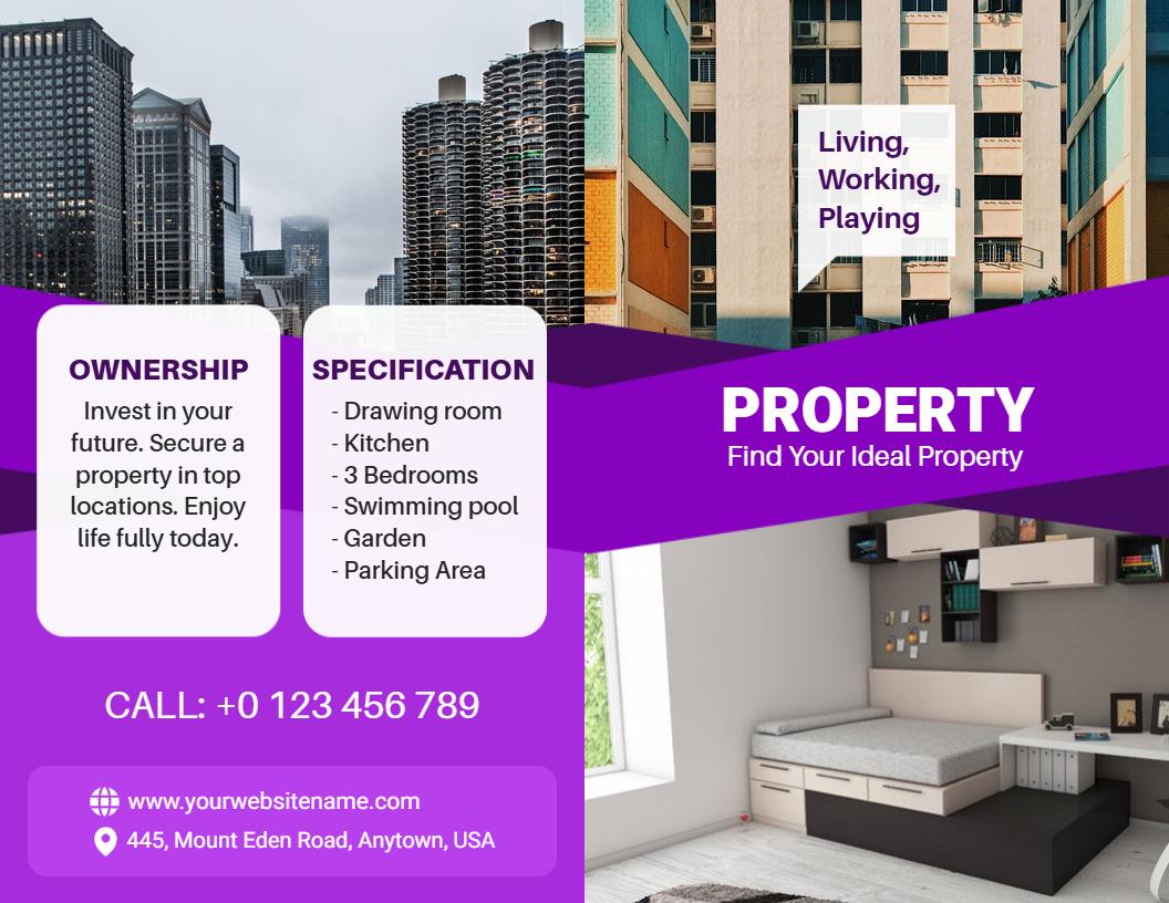 Modern Purple Real Estate Apartment Listings and Investment Brochure Template