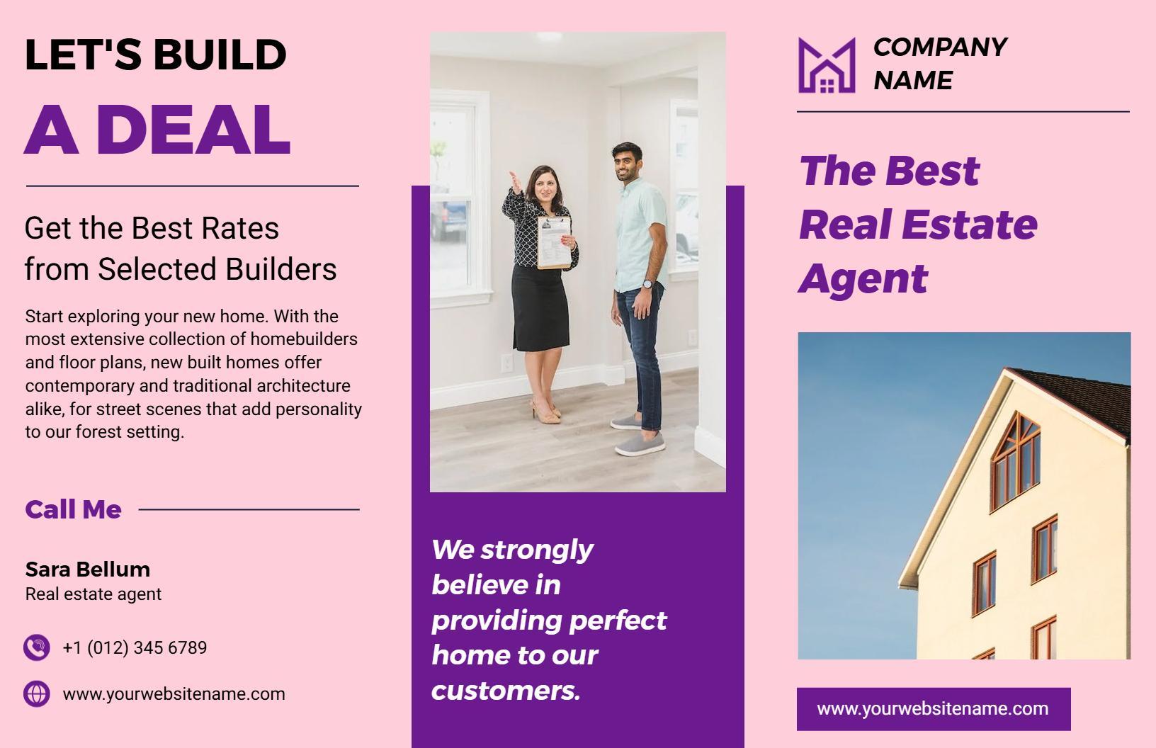 Modern Purple Real Estate Home Deals and Builder Listings Brochure Template