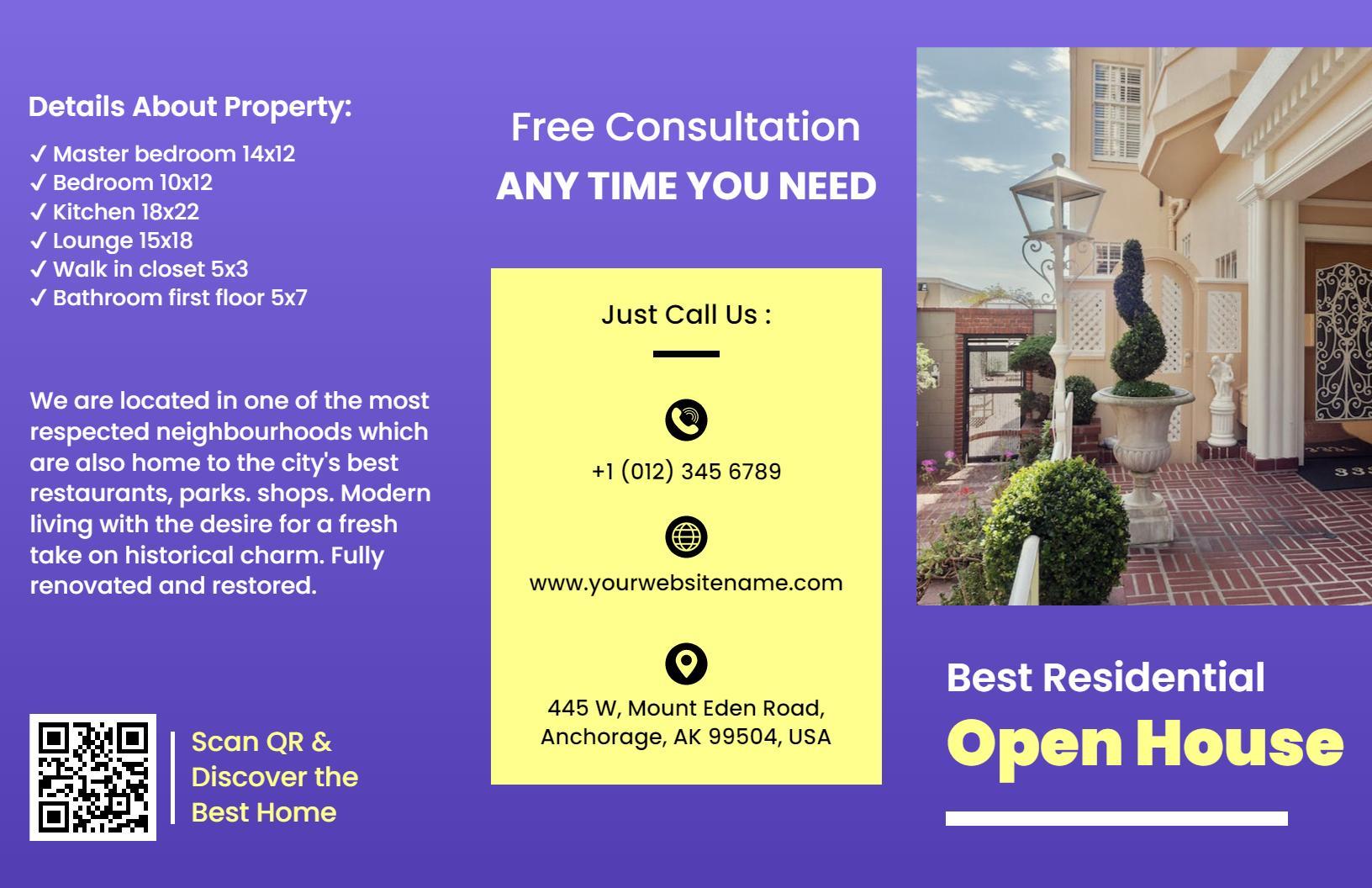 Modern Purple Residential Property Open House Brochure Template