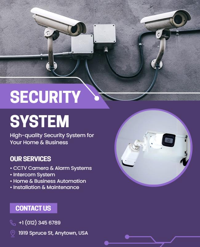 Modern Purple Security System Installation Services Poster Template