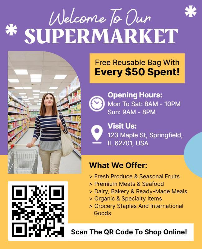 Modern Purple Supermarket Promotion Flyer Template