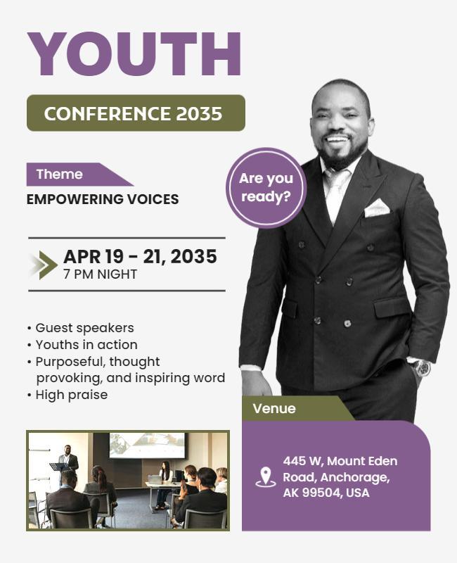 Modern Purple Youth Empowering Voices Conference Poster Template