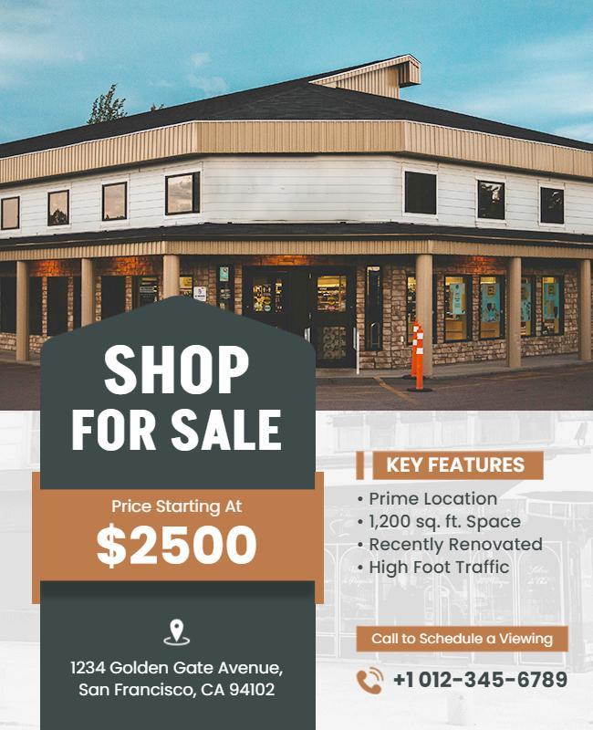Modern Real Estate Shop for Sale Listing Poster Template