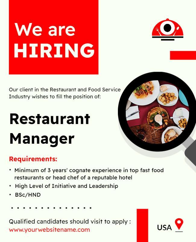 Modern Red and Black Restaurant Hiring Announcement Poster Template