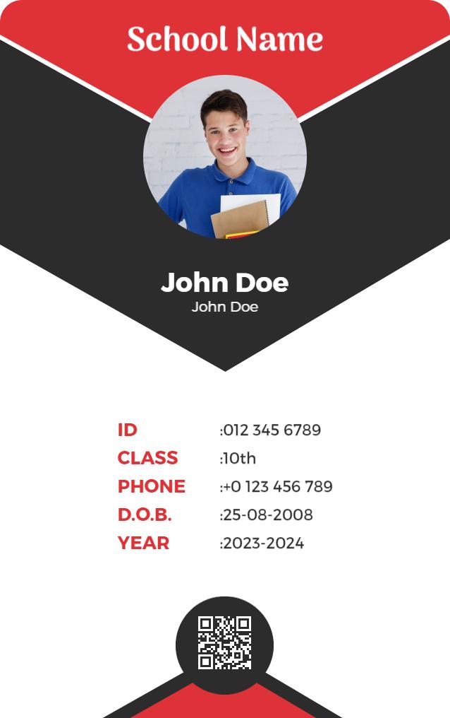 Modern Red and Black School Student Identity Card Template