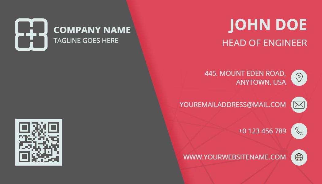 Modern Red and Gray QR Code Enabled Engineer Business Card Template