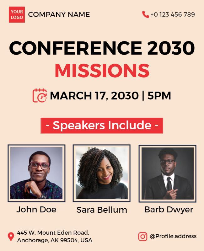 Modern Red and White Conference 2030 Missions Poster Template