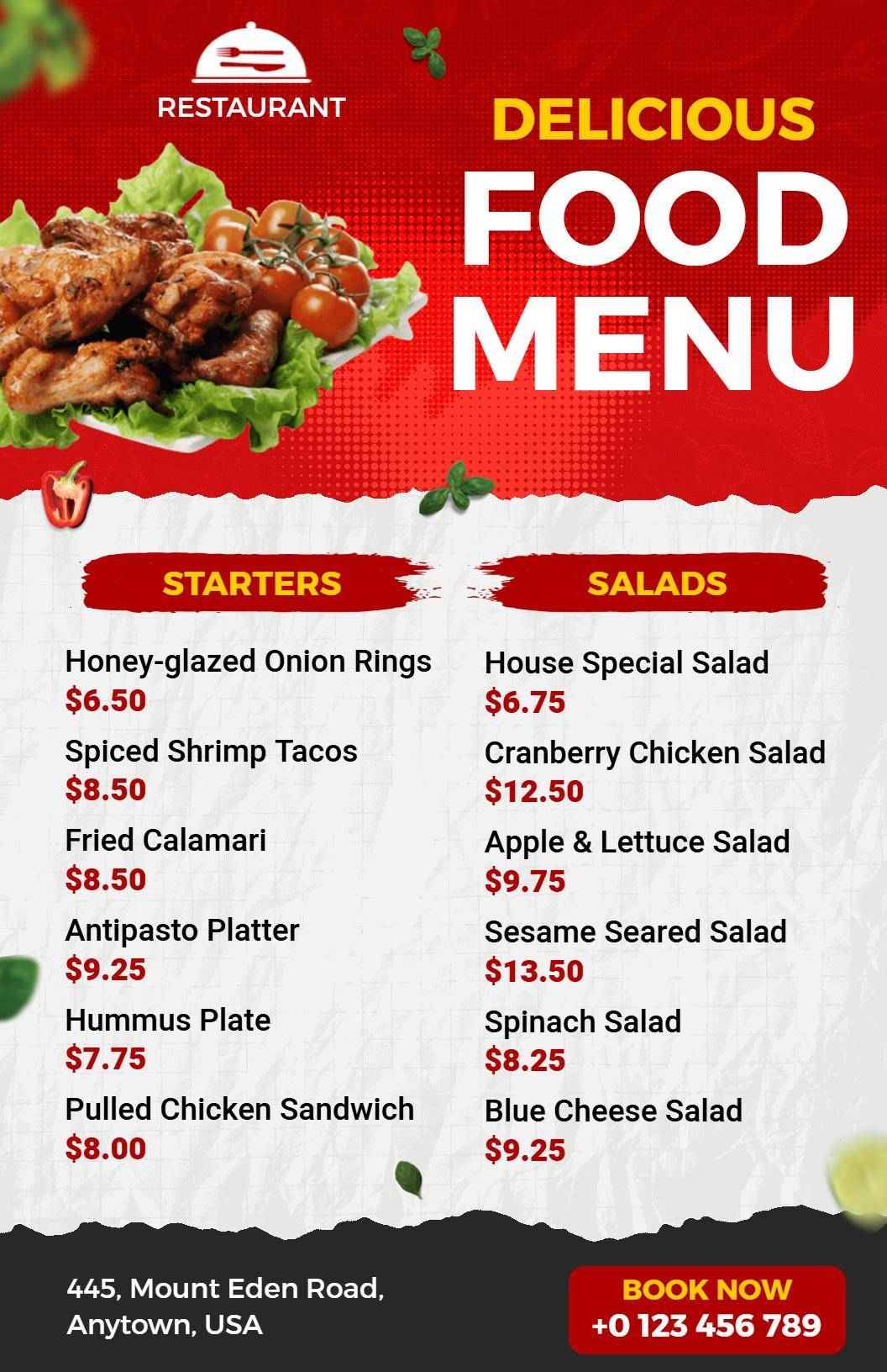 Modern Red and White Delicious Food Menu Template