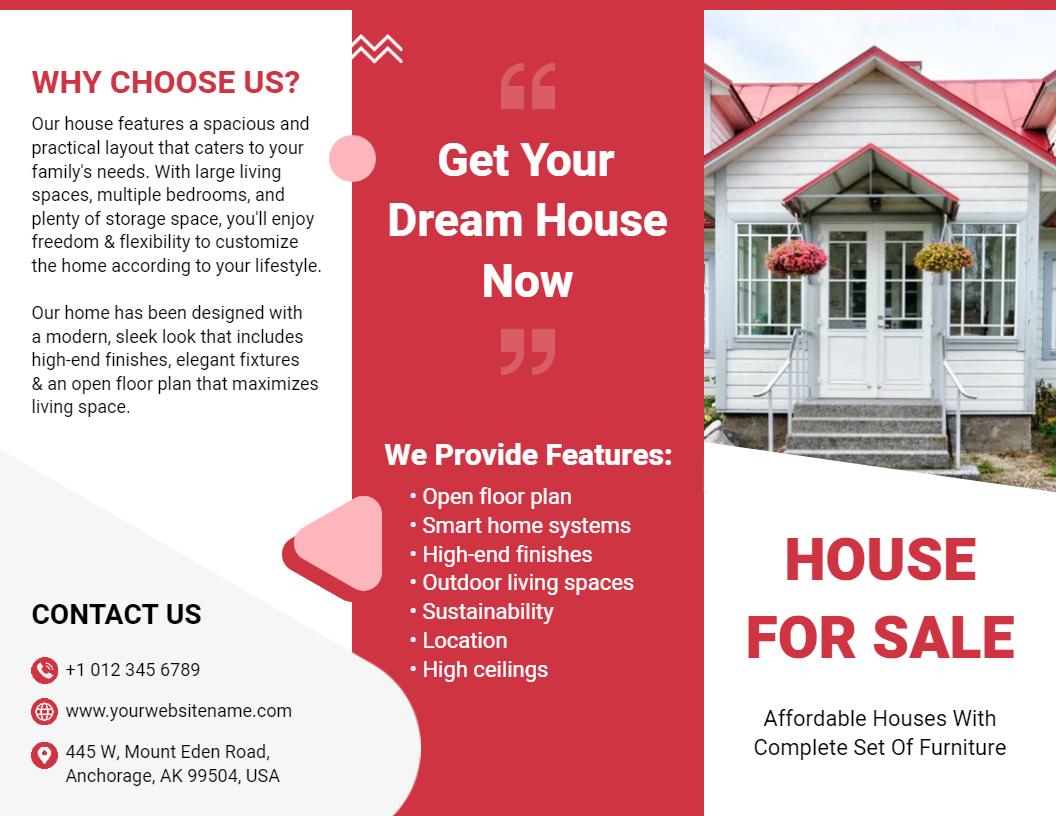 Modern Red and White Real Estate House Sale Brochure Template