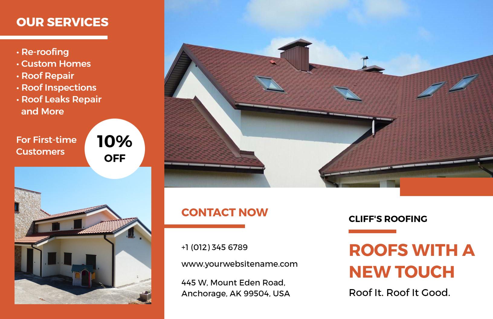 Modern Red and White Roofing Services Discount Brochure Template