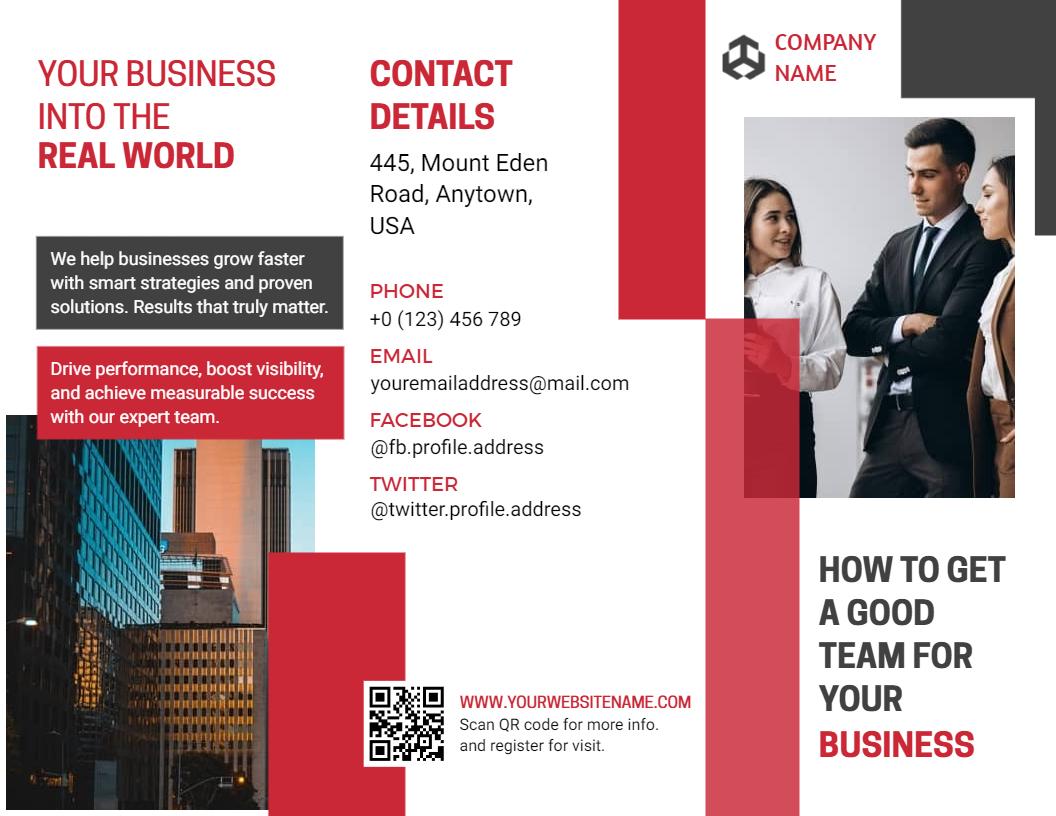 Modern Red Business Growth Strategy and Consulting Brochure Template
