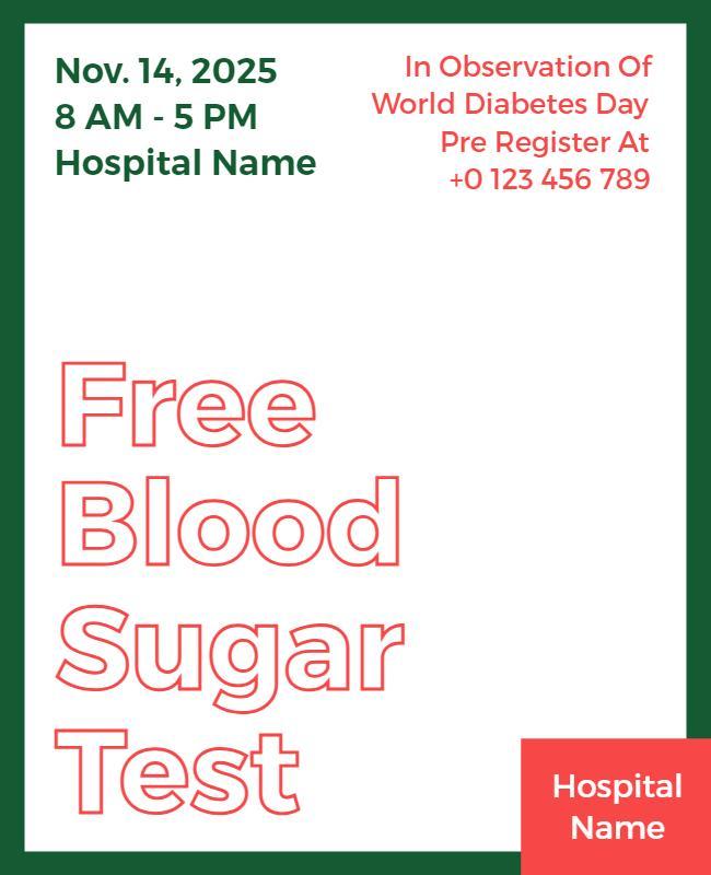 Modern Red Free Blood Sugar Test Day Awareness Flyer Template