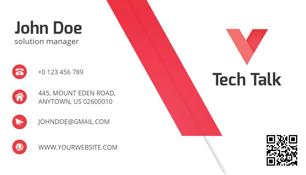 Modern Red Geometric Tech Talk QR Code Enabled Business Card Template