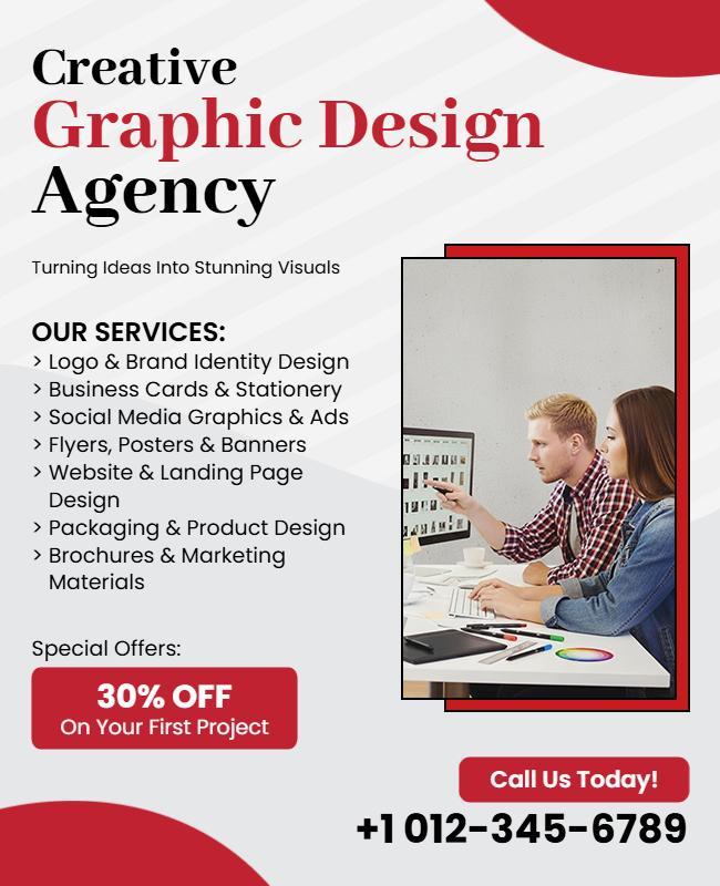 Modern Red Graphic Design Service Showcase Flyer Template