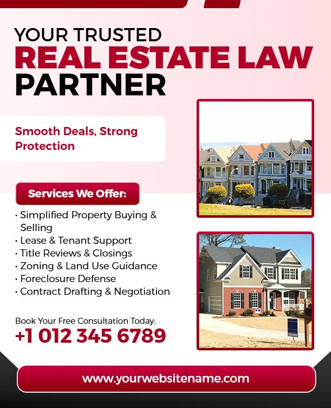 Modern Red Real Estate Law Services Information Flyer Template