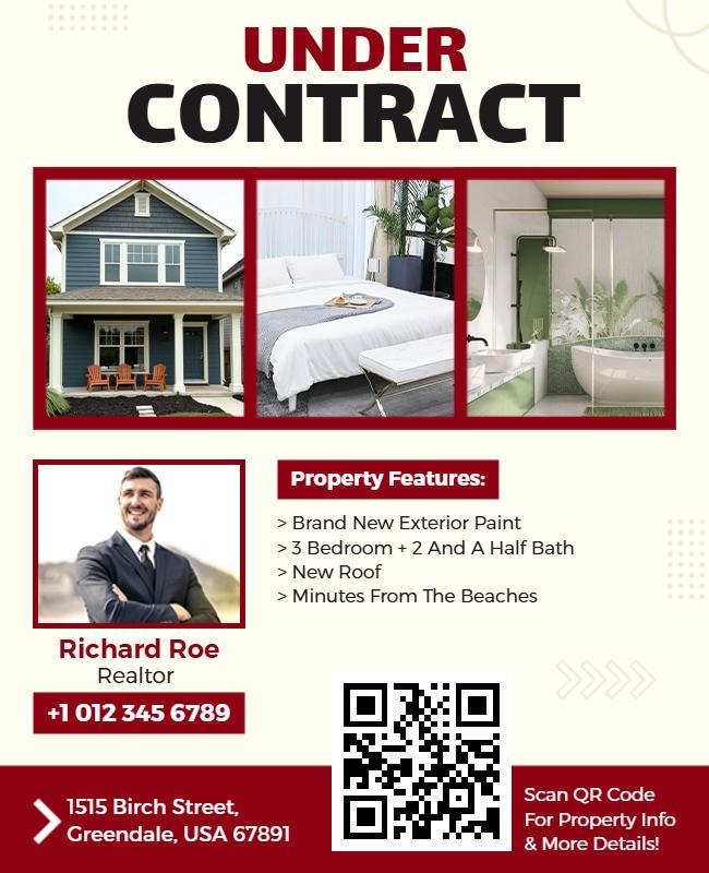 Modern Red Real Estate Property Under Contract Flyer Template