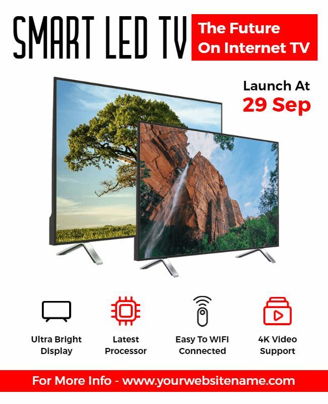 Modern Red Smart LED TV Launch Announcement Flyer Template