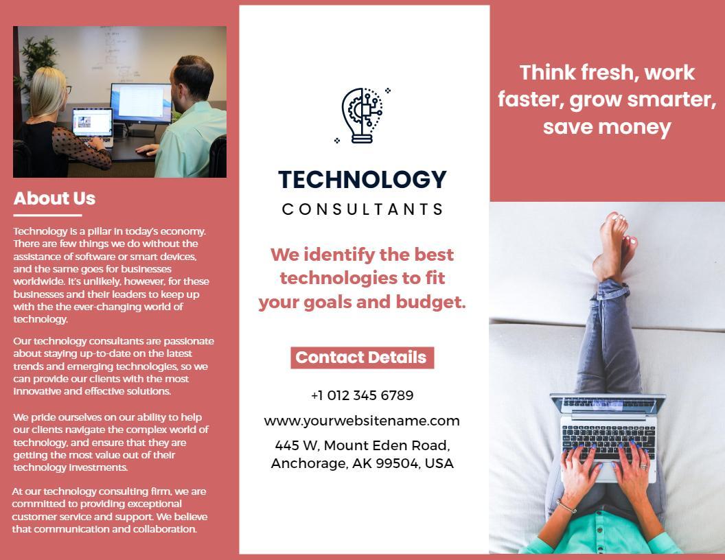 Modern Red Technology Consulting Services Tri Fold Brochure Template