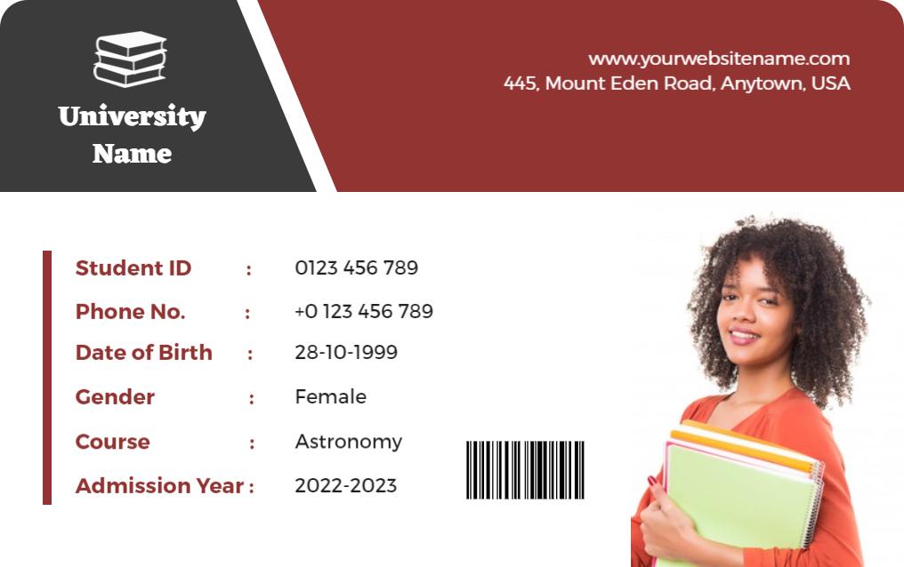 Modern Red University Student Identity Card Template