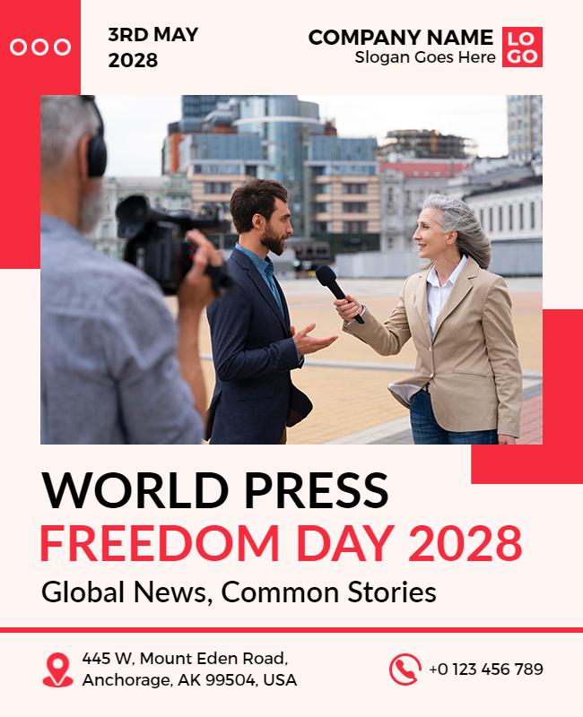 Modern Red World Press Freedom Day 2028 Poster Template