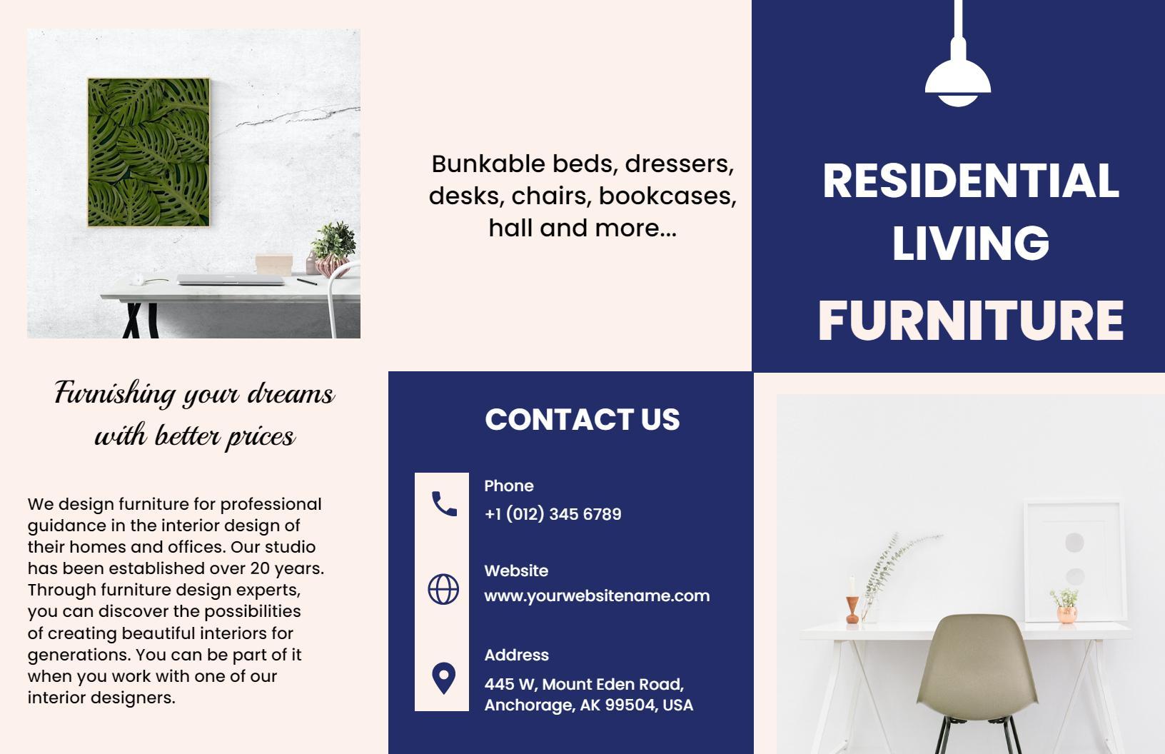 Modern Residential Living Furniture Quality and Affordable Brochure Template