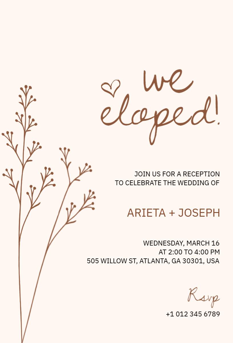 Modern Rustic We Eloped Celebration Reception Invitation Template